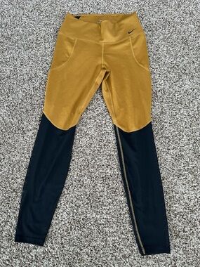 Nike Mustard Yellow and Black Colorblock Leggings
